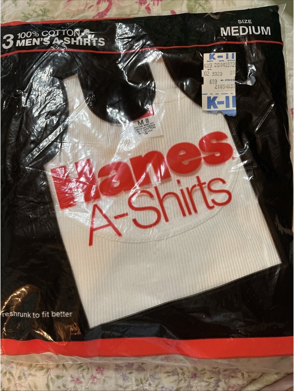 Vintage 1987 Hanes A-Shirts 3 Pack Mens Medium USA Made Tank Tops NOS Sealed
